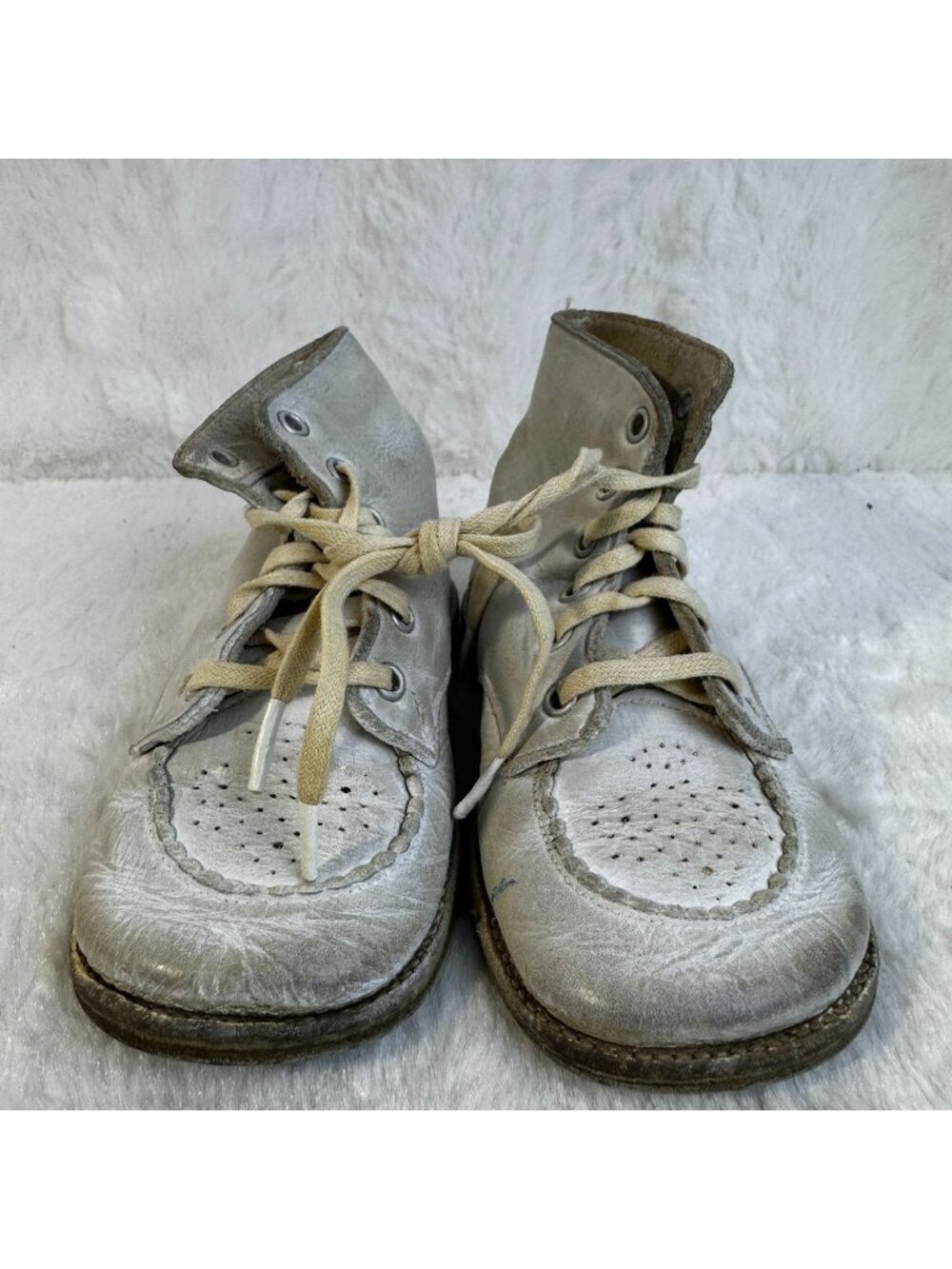 Vintage White Leather Hard Sole Baby Walking Shoes 1950s shabby chic decor craft